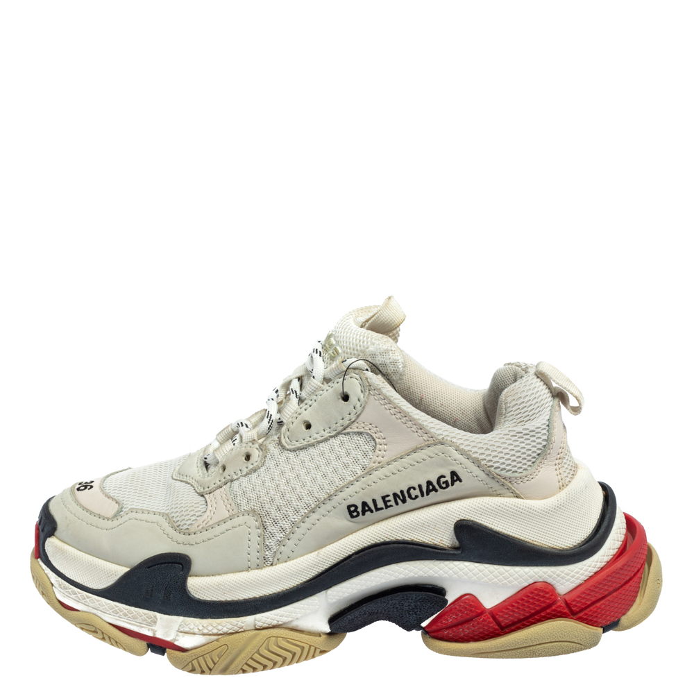 

Balenciaga White Mesh And Leather Triple S Low Top Sneakers Size