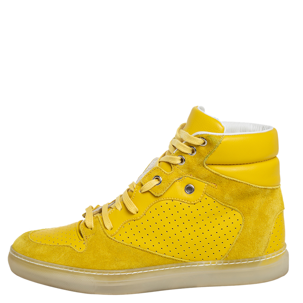 

Balenciaga Yellow Suede And Perforated Leather High Top Sneakers Size