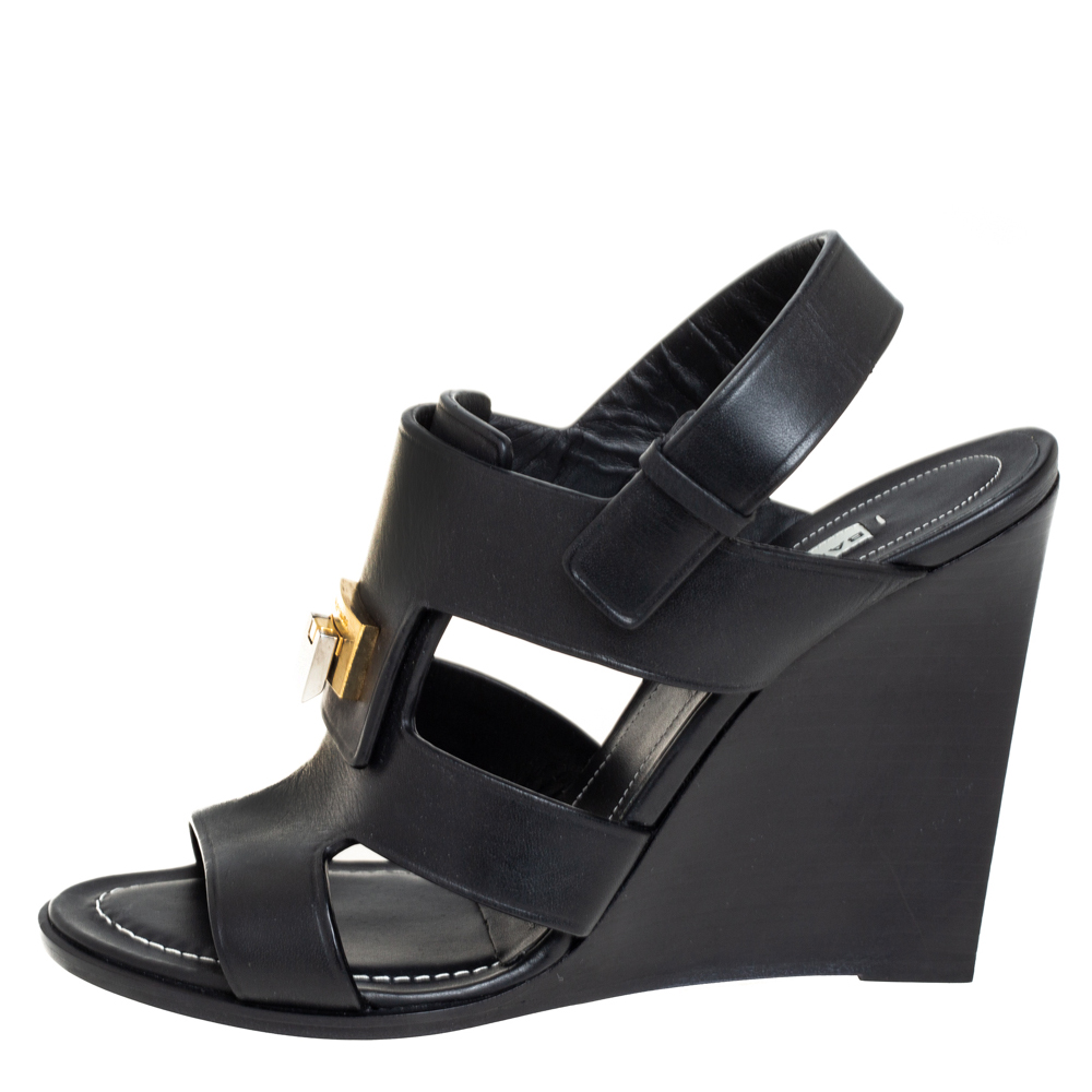 

Balenciaga Black Leather Wedge Sandals Size