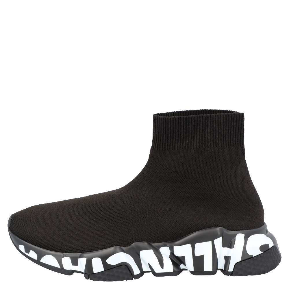 

Balenciaga Speed Graffiti Trainers Black White Sneakers Size