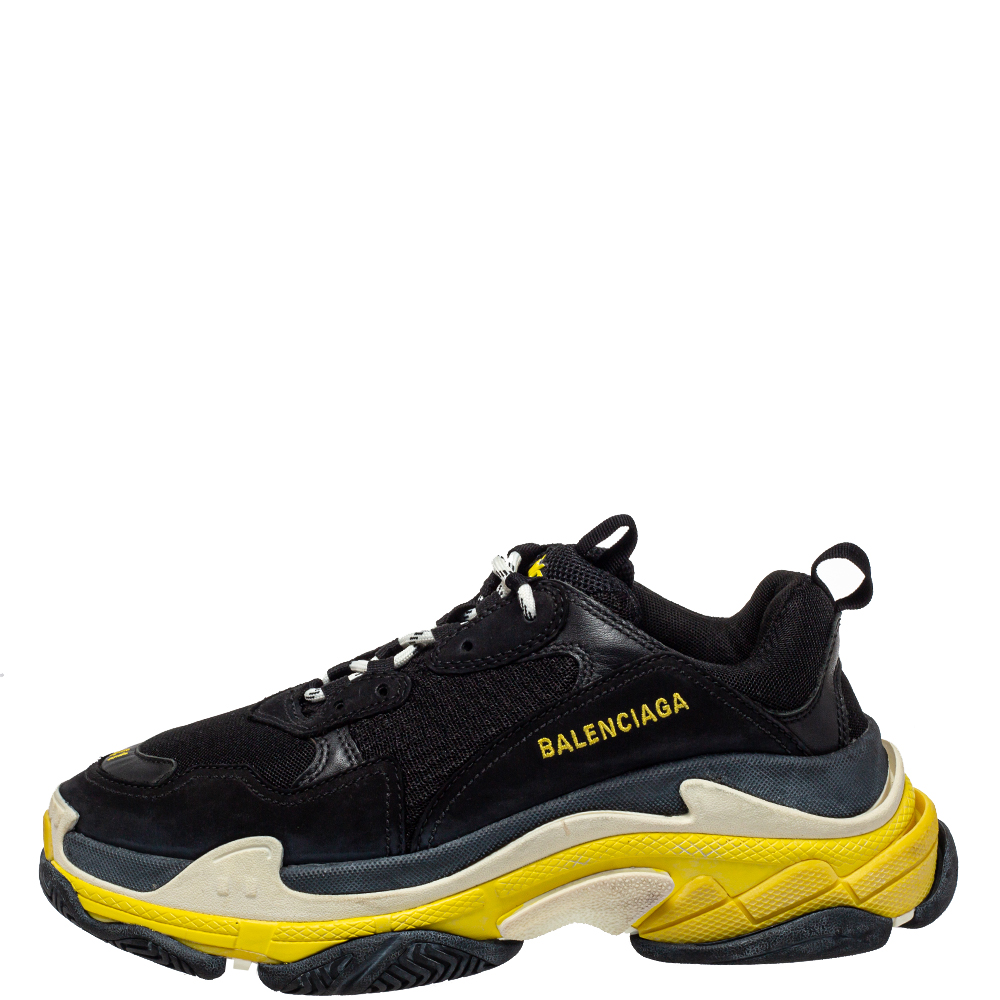 

Balenciaga Black Mesh And Leather Triple S Low Top Sneakers Size