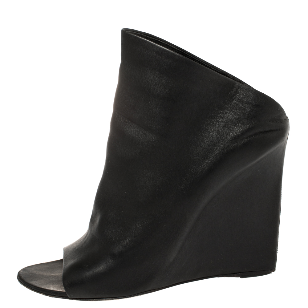 

Balenciaga Black Leather Glove Wedge Sandals Size