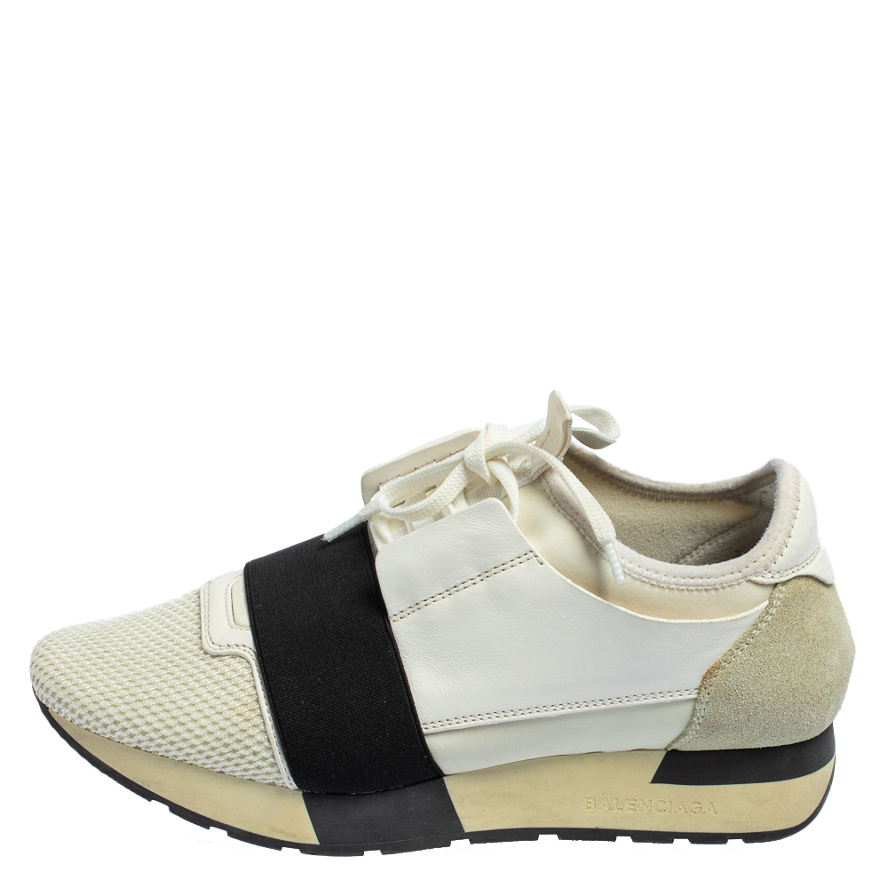 

Balenciaga White Mesh And Leather Race Runner Sneakers Size