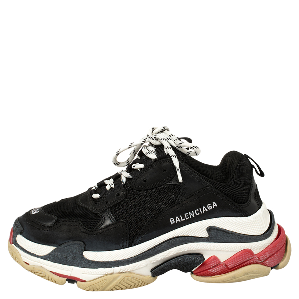 

Balenciaga Black Leather and Mesh Triple S Low Top Sneakers Size