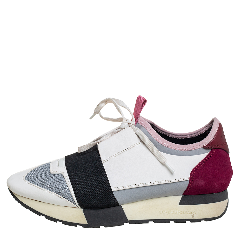 

Balenciaga Multicolor Mesh And Leather Race Runner Low Top Sneakers Size