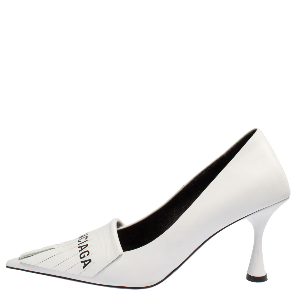 

Balenciaga White Leather Knife Fringes Pointed Toe Pumps Size