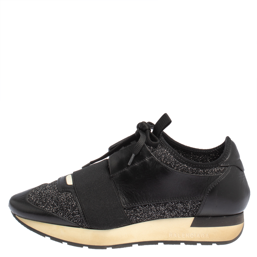 

Balenciaga Black Glitter Fabric And Leather Race Runner Sneakers Size