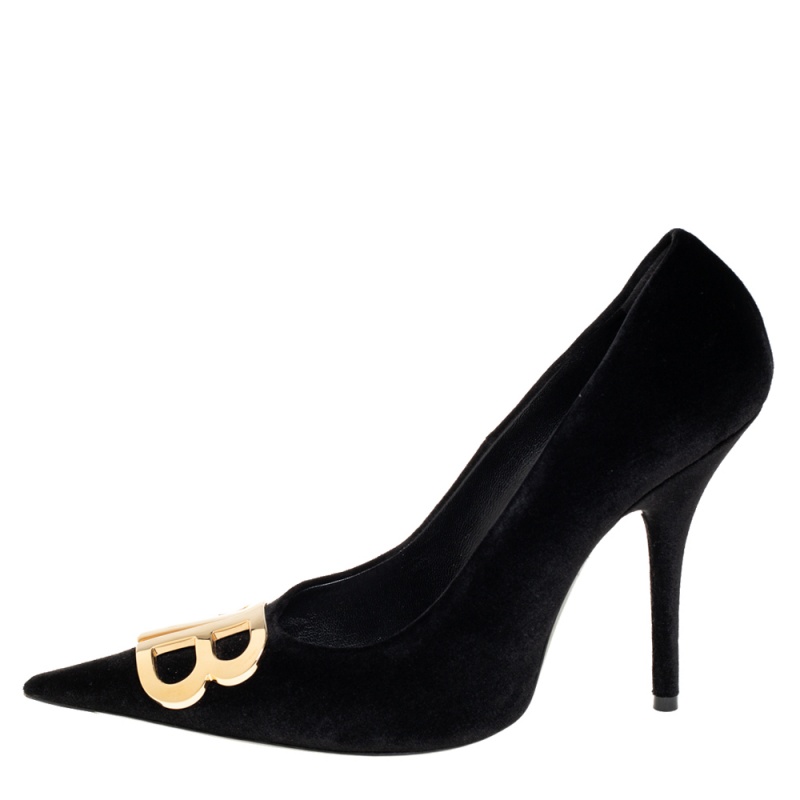 

Balenciaga Black Velvet BB Knife Pumps Size