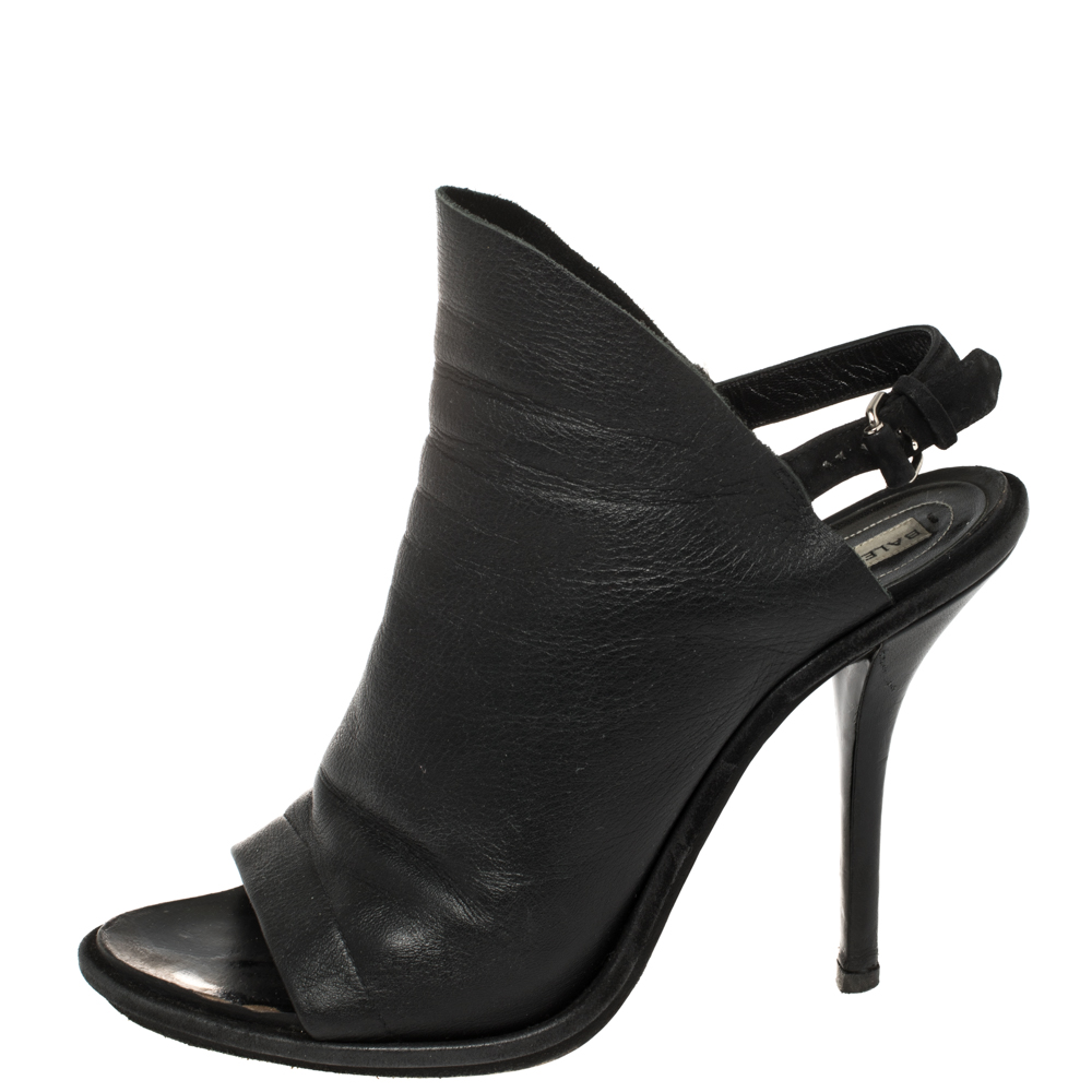 

Balenciaga Black Leather Open Toe Slingback Mule Sandals Size