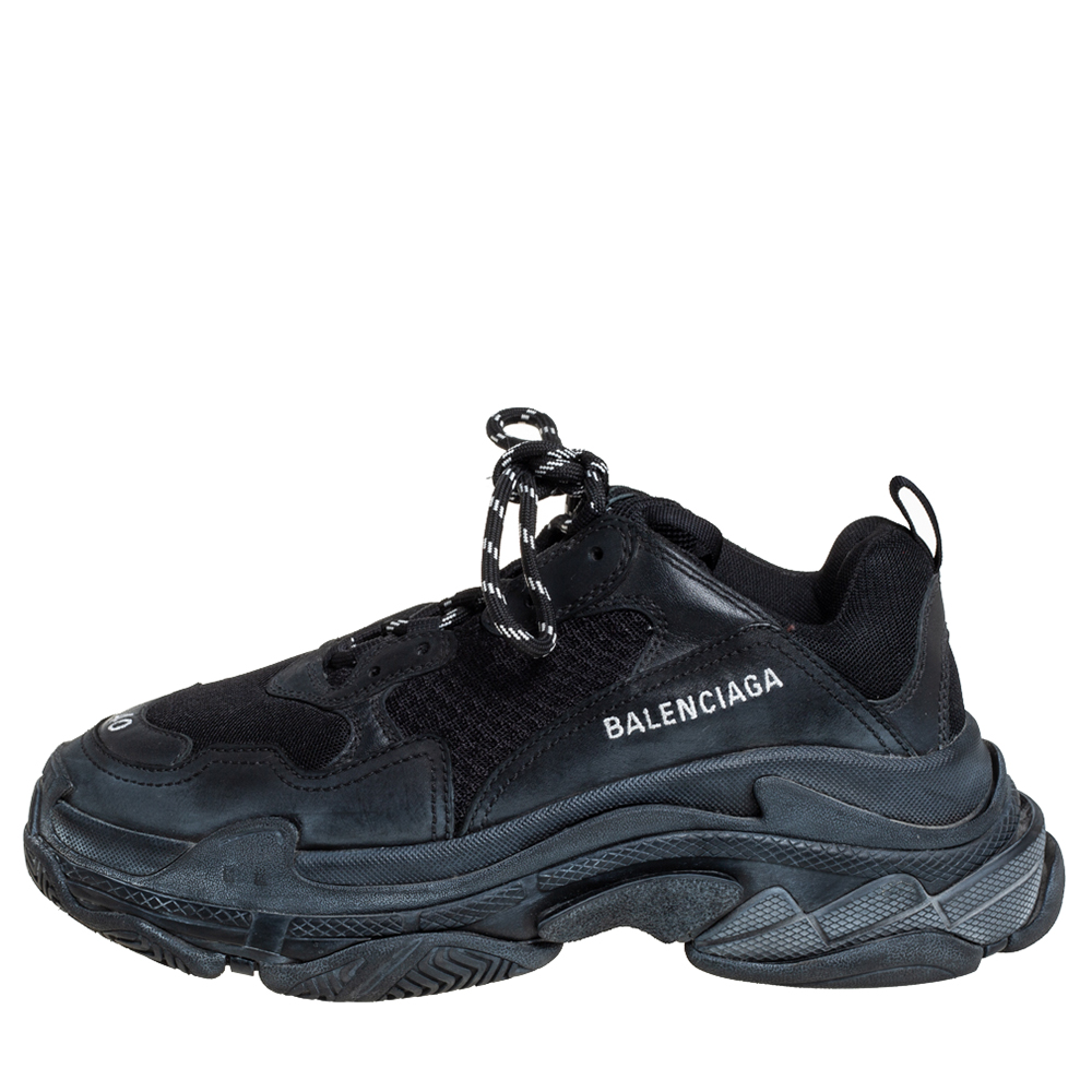 

Balenciaga Black Mesh And Leather Triple S Low Top Sneakers Size