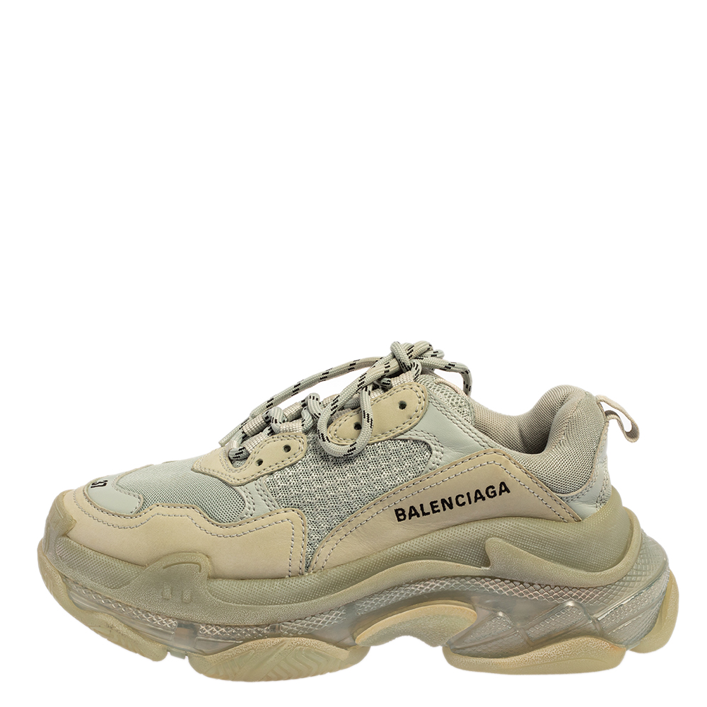 

Balenciaga Grey Mesh And Leather Triple S Low Top Sneakers Size