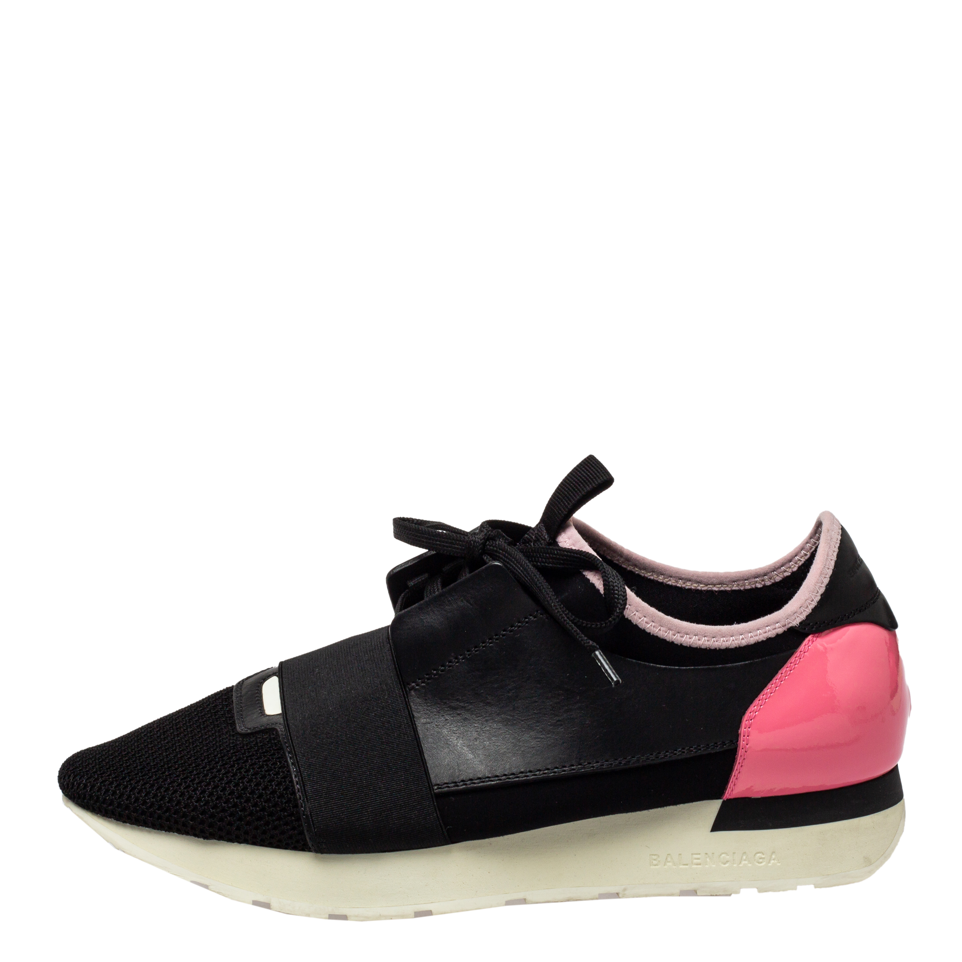 

Balenciaga Pink/Black Mesh And Leather Race Runner Sneakers Size