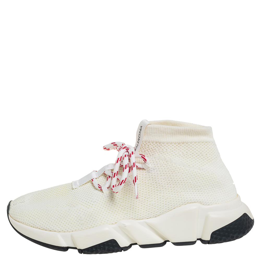 

Balenciaga Cream Knit Fabric Speed Lace Up Trainer Sneakers Size