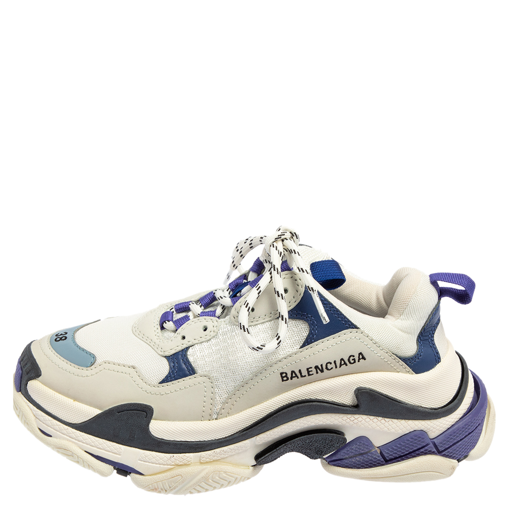 

Balenciaga White/Purple Mesh And Leather Triple S Low Top Sneaker Size