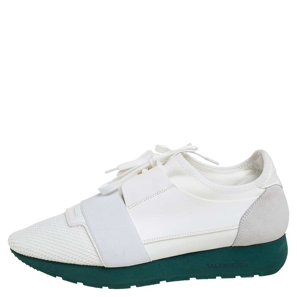 

Balenciaga White Mesh And Leather Race Runner Sneakers