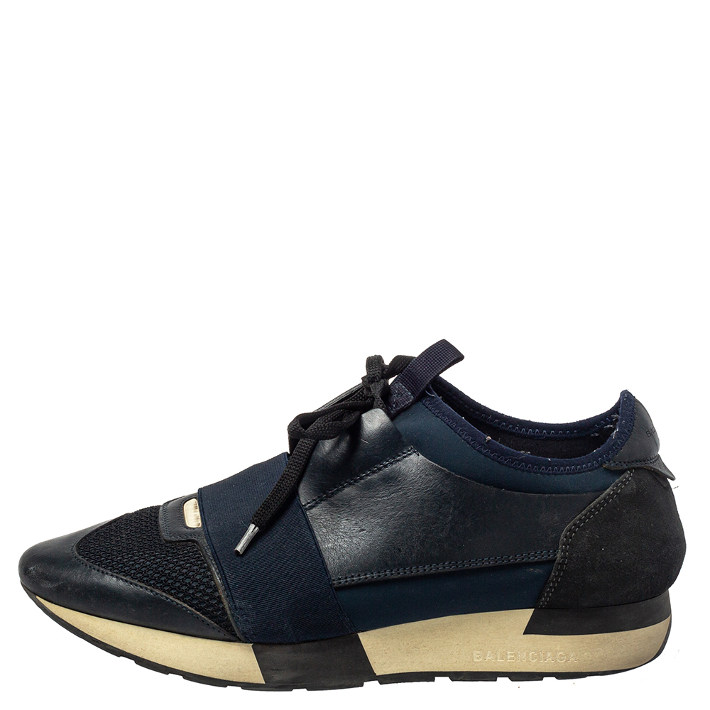 

Balenciaga Blue/Black Leather And Mesh Race Runner Sneakers Size