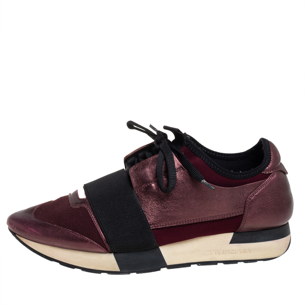 

Balenciaga Burgundy Leather And Fabric Race Runner Sneakers Size