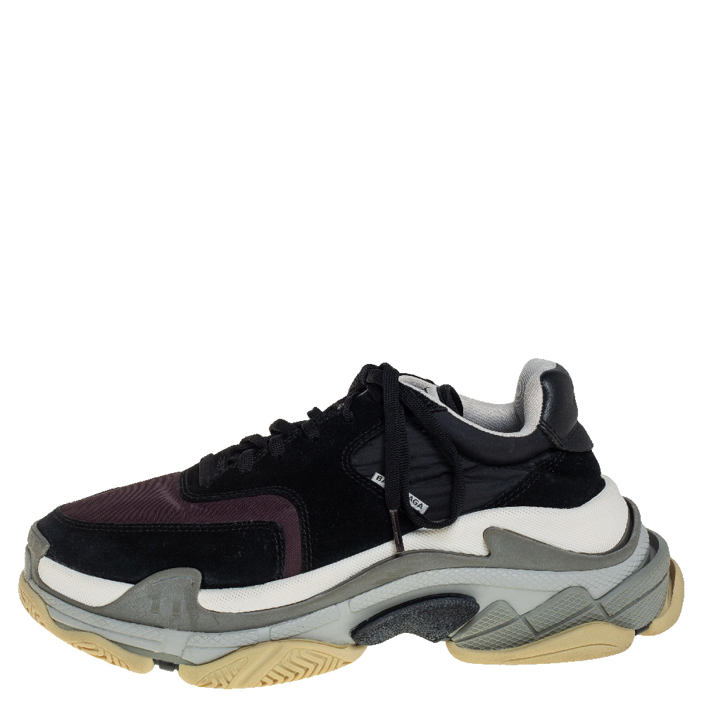 

Balenciaga Black/Burgundy Suede, Leather And Fabric Triple S Low Top Sneakers Size
