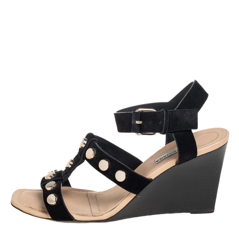 

Balenciaga Black Suede Wedge Sandals Size