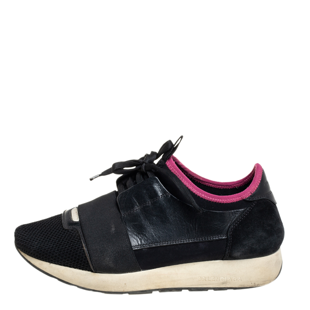 

Balenciaga Black/Pink Suede And Mesh Race Runner Sneakers Size