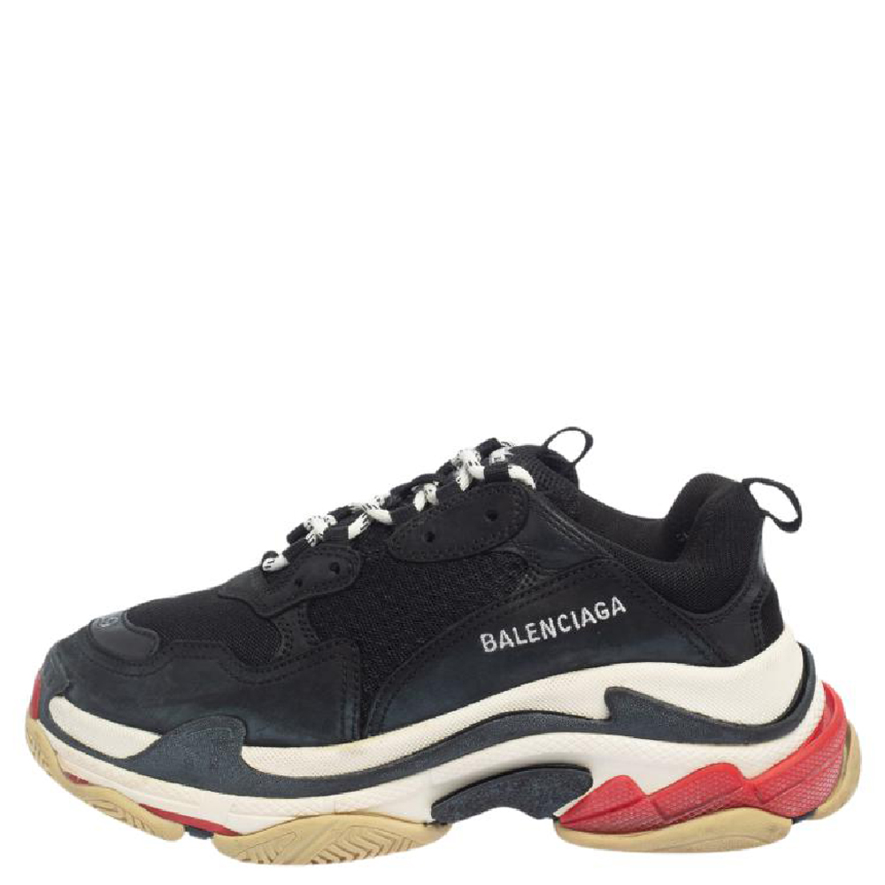 

Balenciaga Black Leather And Mesh Triple S Low Top Sneakers Size