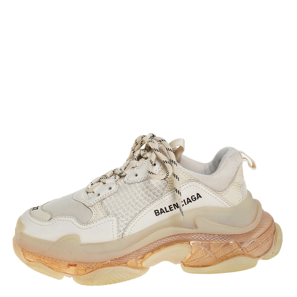 

Balenciaga Off White Leather And Mesh Triple S Clear Sole Low Top Sneakers Size