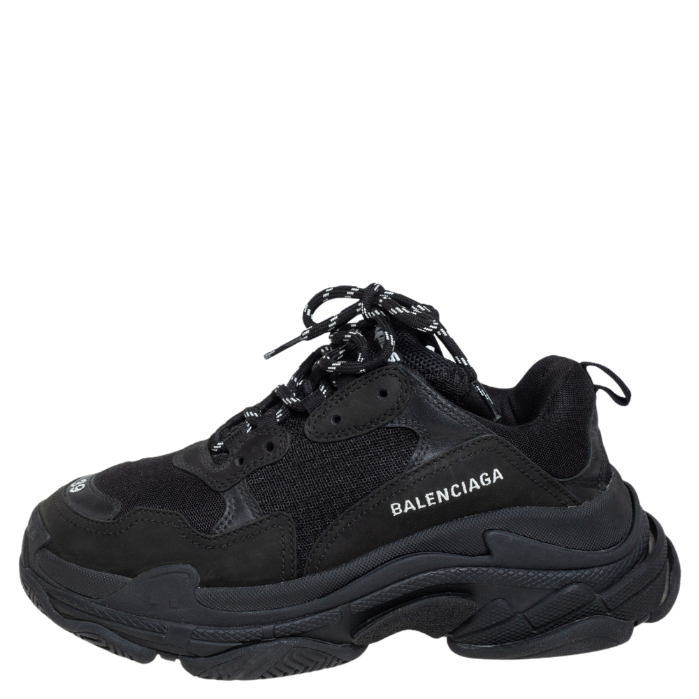 

Balenciaga Black Mesh and Leather Triple S Sneakers Size