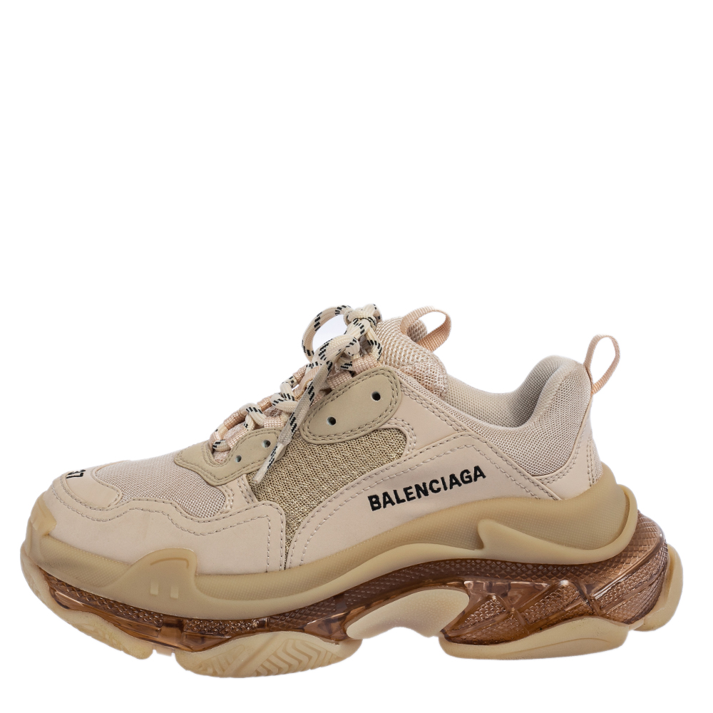 

Balenciaga Beige Leather and Mesh Triple S Clear Sneakers Size