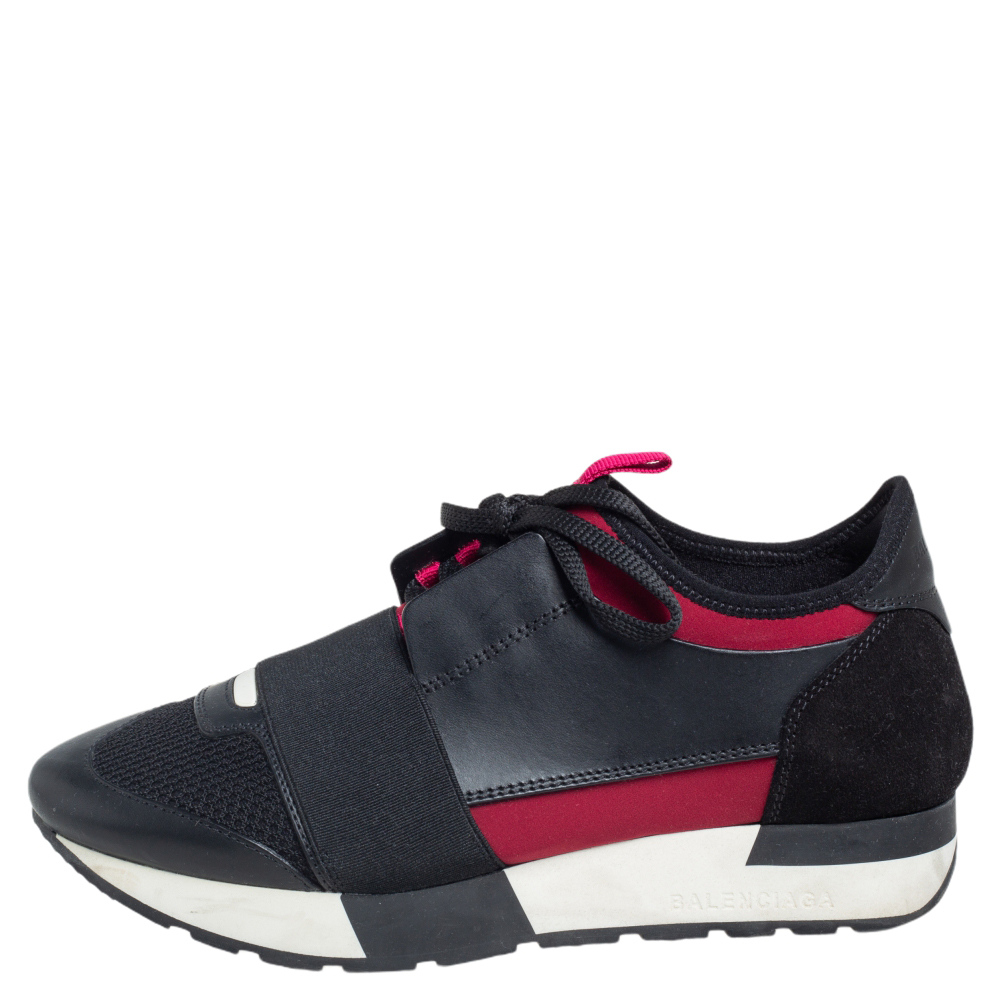 

Balenciaga Fuchsia/Black Leather and Mesh Race Runner Sneakers Size