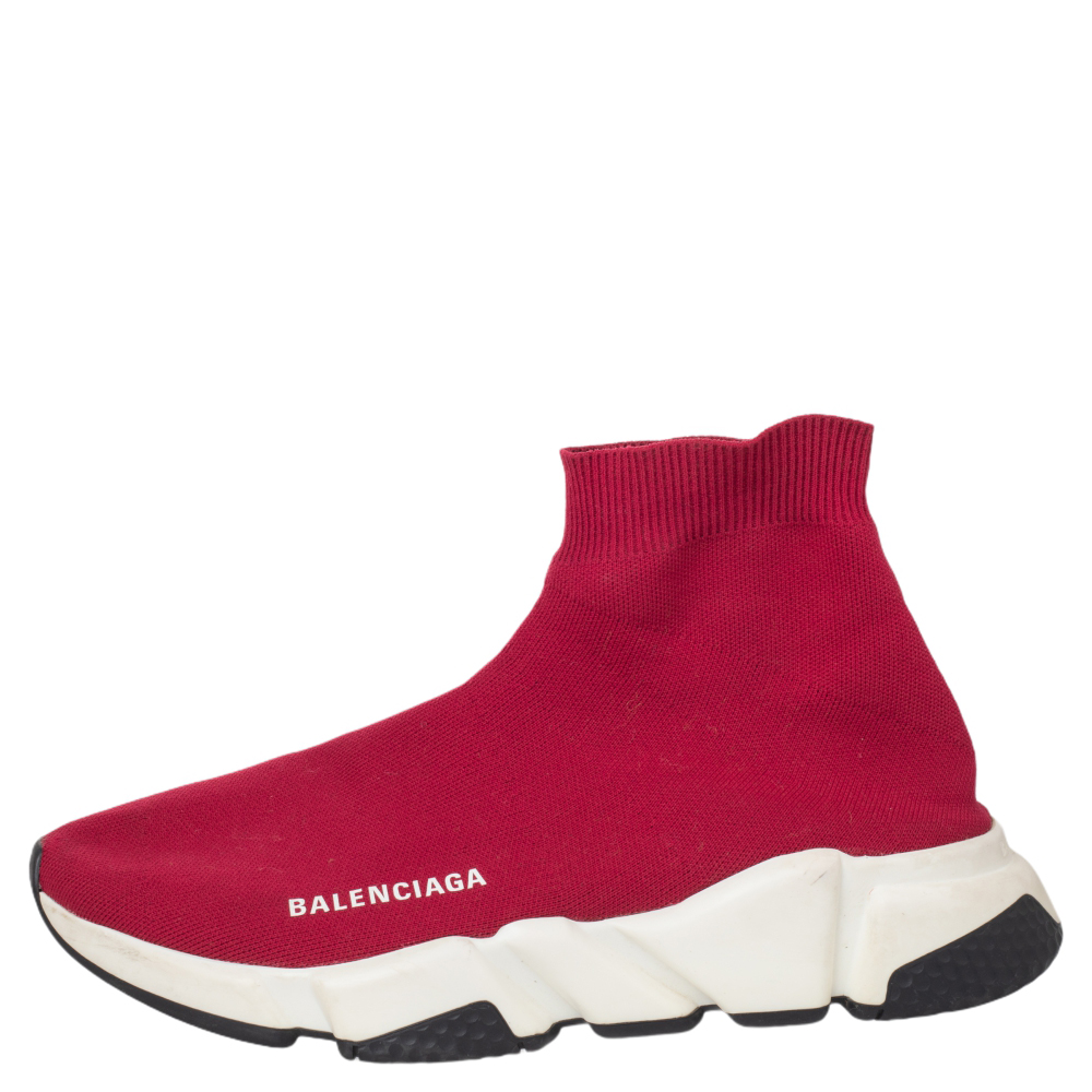 

Balenciaga Red Knit Fabric Speed Trainer High Top Sneakers Size