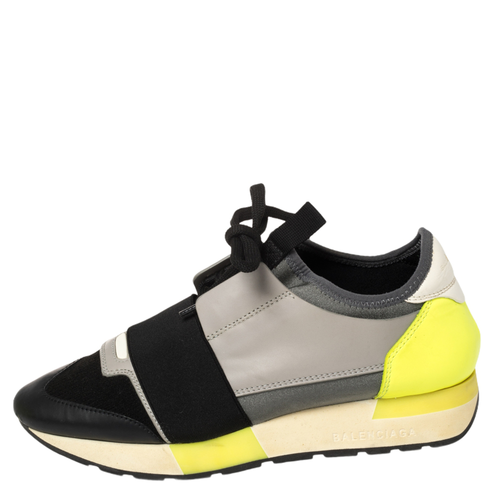 

Balenciaga Tricolor Leather And Knit Fabric Race Runner Low Top Sneakers Size, Grey