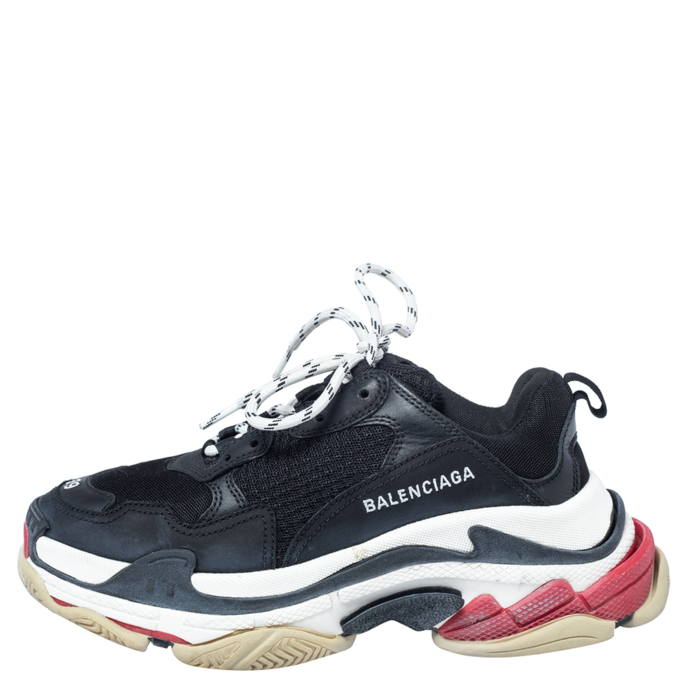 

Balenciaga Multicolor Mesh and Leather Triple S Clear Sole Sneakers Size, Black