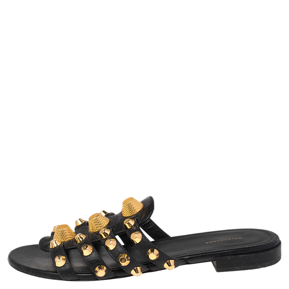 

Balenciaga Black Leather Studded Slide Flats Size