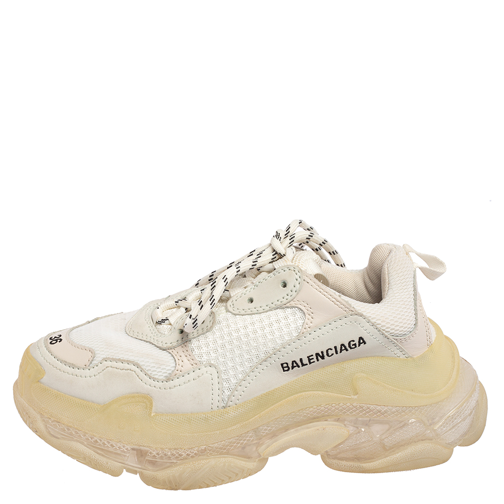

Balenciaga White/Grey Leather And Mesh Triple S Low Top Sneakers Size