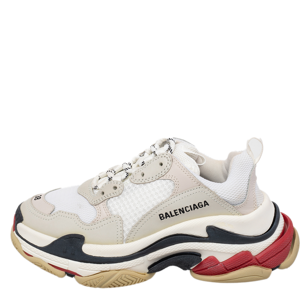 

Balenciaga White/Grey Mesh And Leather Triple S Low Top Sneakers Size