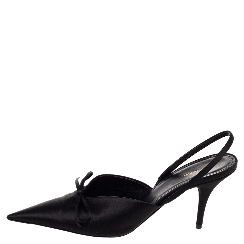 

Balenciaga Black Satin Knife Bow Slingback Mules Size