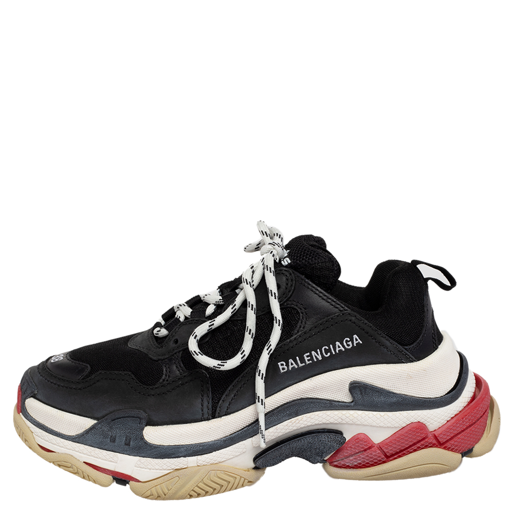 

Balenciaga Black Mesh And Leather Triple S Low Top Sneakers Size