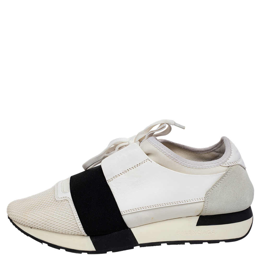 

Balenciaga White Mesh And Leather Race Runner Low Top Sneakers Size