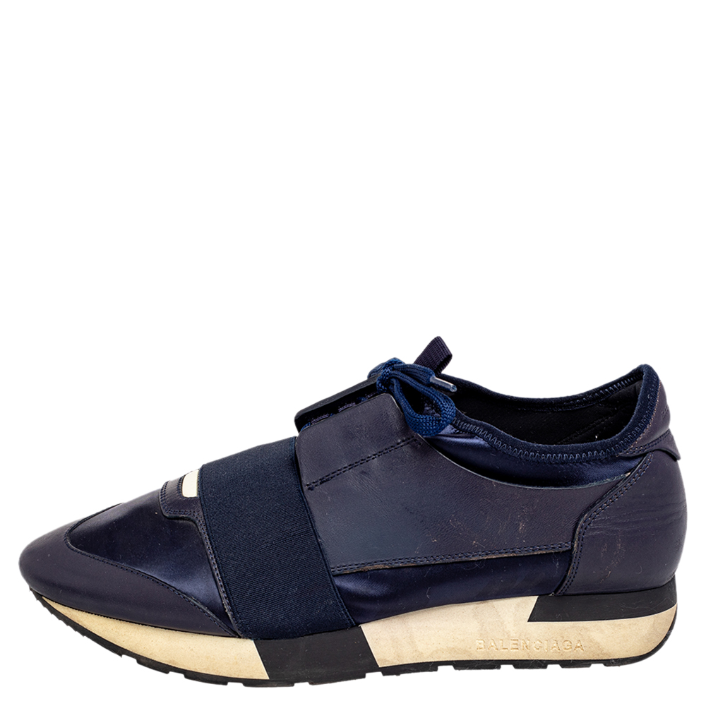 

Balenciaga Blue Leather And Nylon Race Runner Low Top Sneakers Size