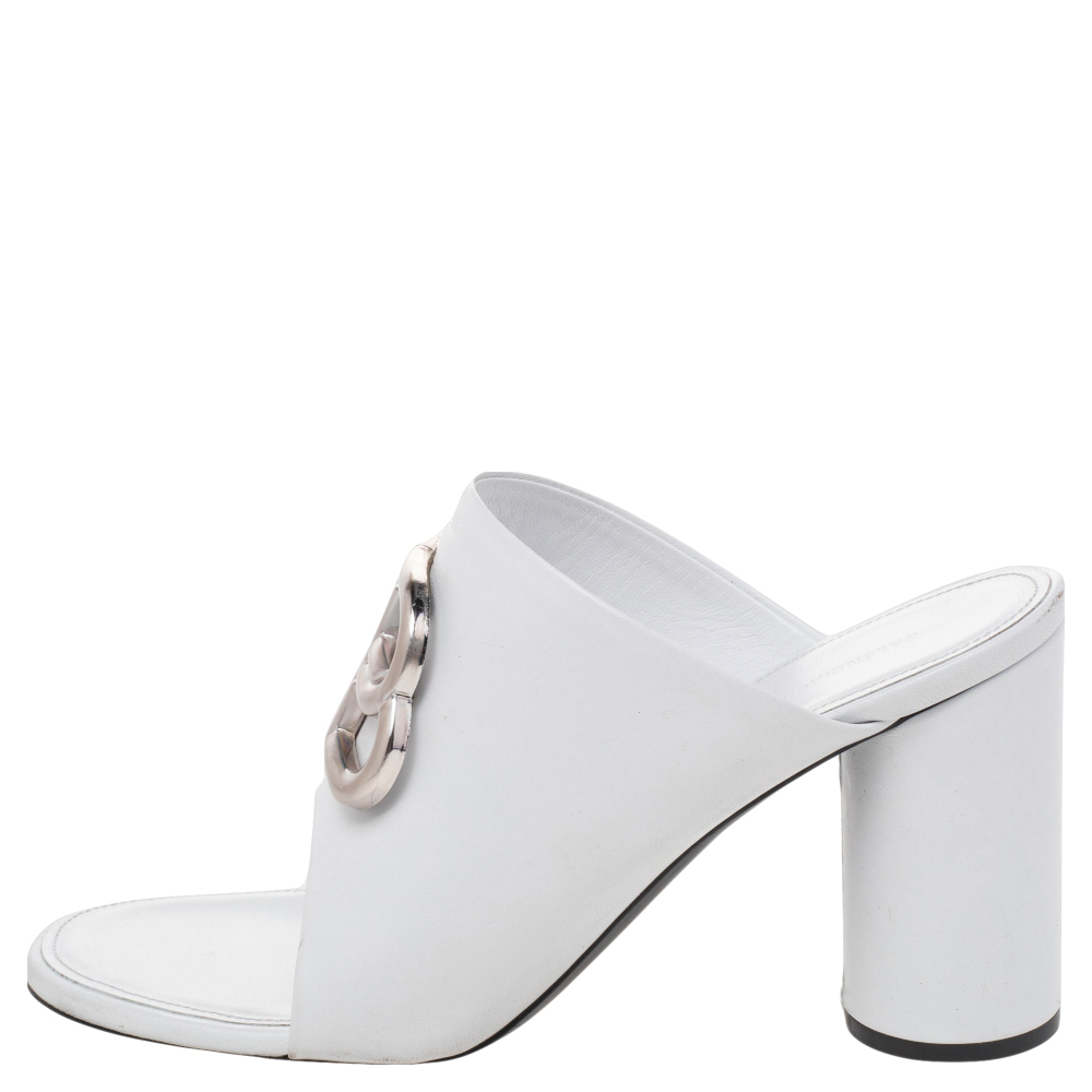 

Balenciaga White Leather Oval Logo Block Heel Slide Sandals Size
