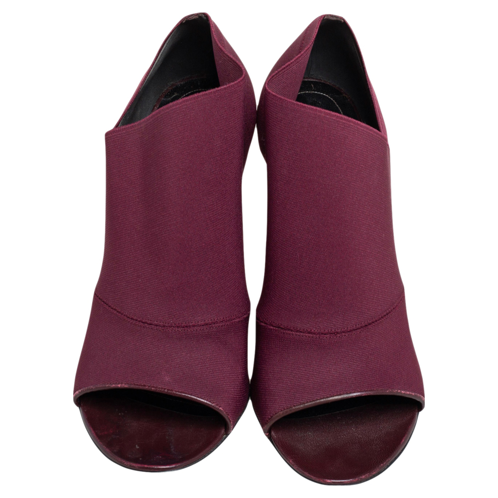 

Balenciaga Burgundy Stretch Fabric Open Toe Booties Size