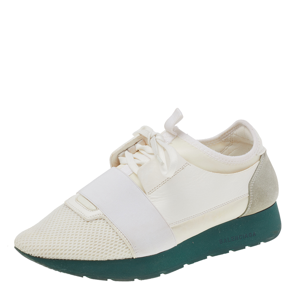 

Balenciaga White Leather And Mesh Race Runner Sneakers Size