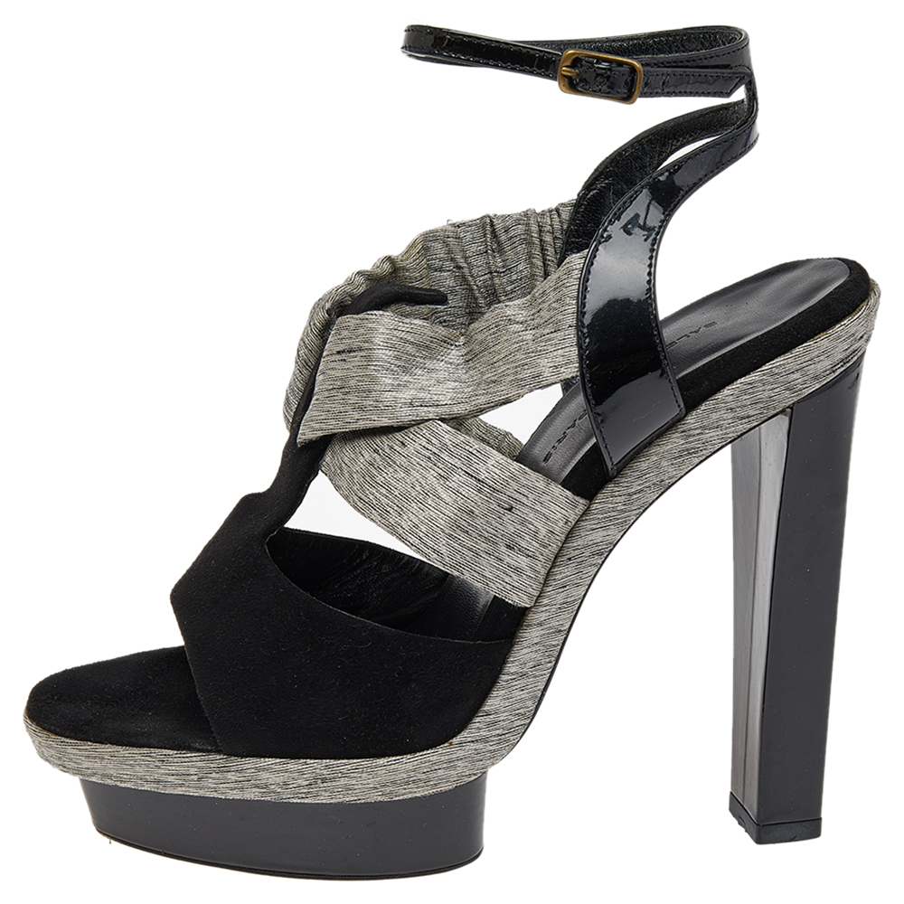 

Balenciaga Black/Grey Fabric And Suede Open Toe Slingback Sandals Size