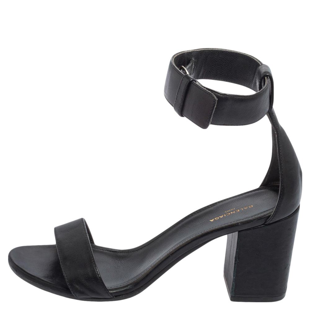 

Balenciaga Black Leather Ankle Strap Sandals Size
