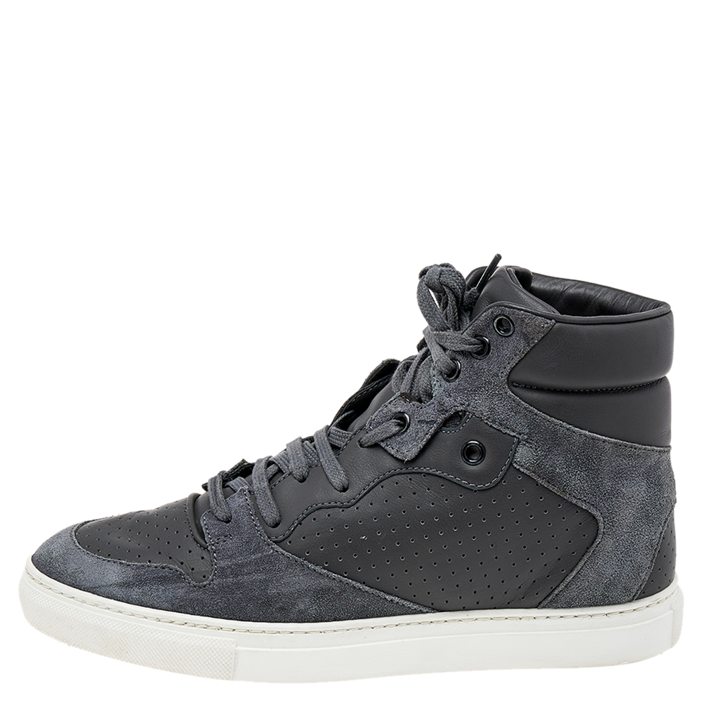 

Balenciaga Grey Suede And Perforated Leather High Top Sneakers Size
