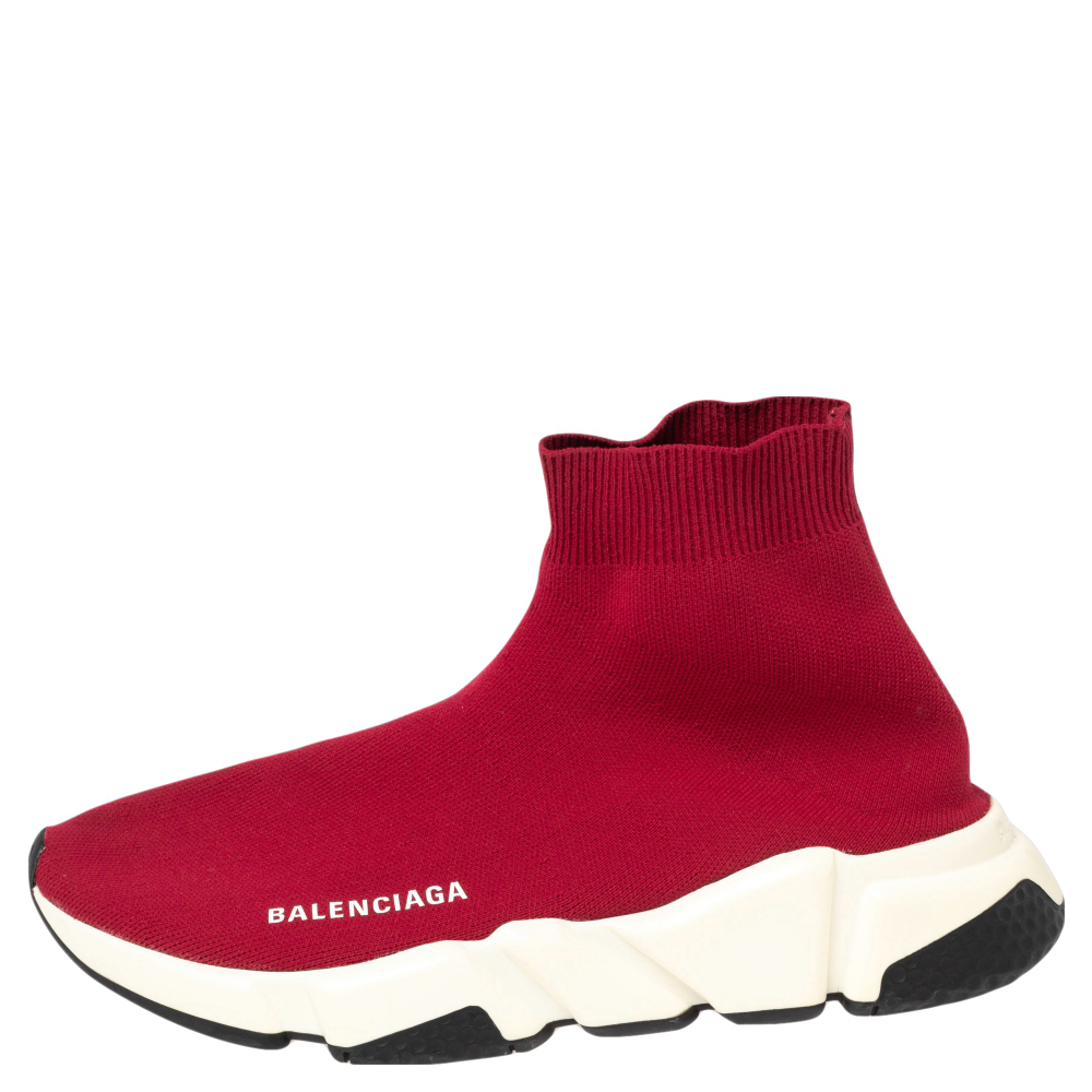

Balenciaga Red Knit Fabric Speed Trainer High Top Sneakers Size