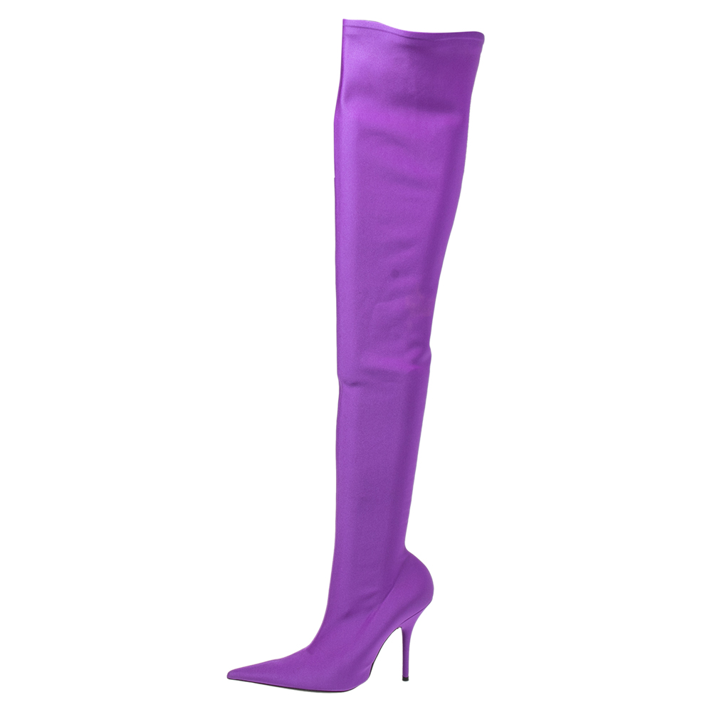 

Balenciaga Purple Satin Knife Thigh High Boots Size