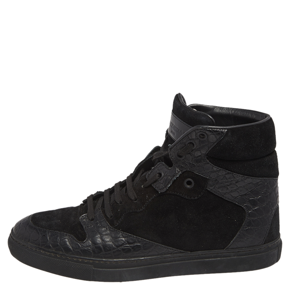 

Balenciaga Black Croc Embossed Leather, Suede High Top Sneakers Size