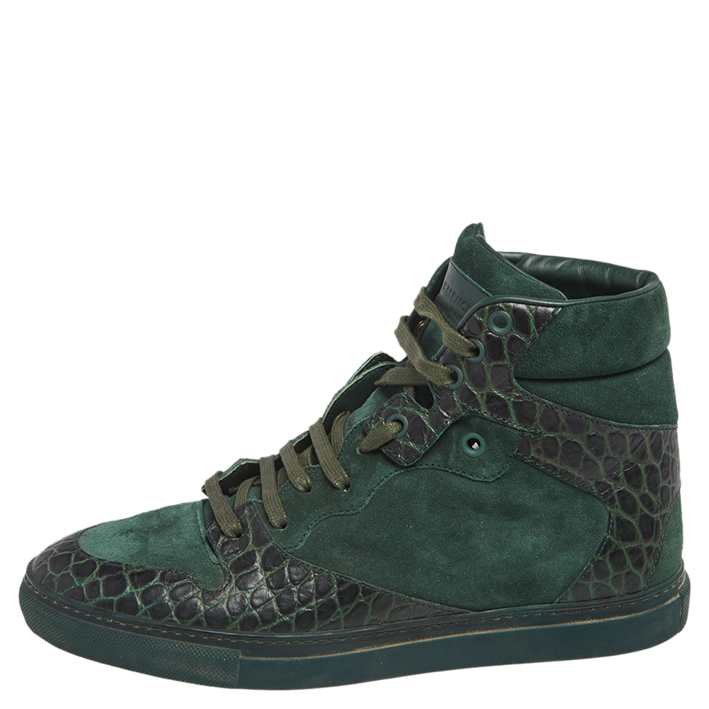 

Balenciaga Green Suede And Croc Embossed Leather High Top Sneakers Size
