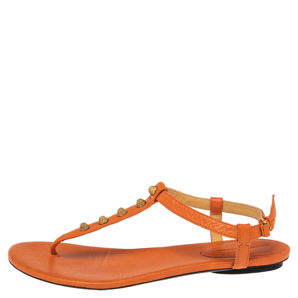 

Balenciaga Orange Leather RH Thong Sandals Size